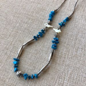 Silver, turquoise fetish necklace